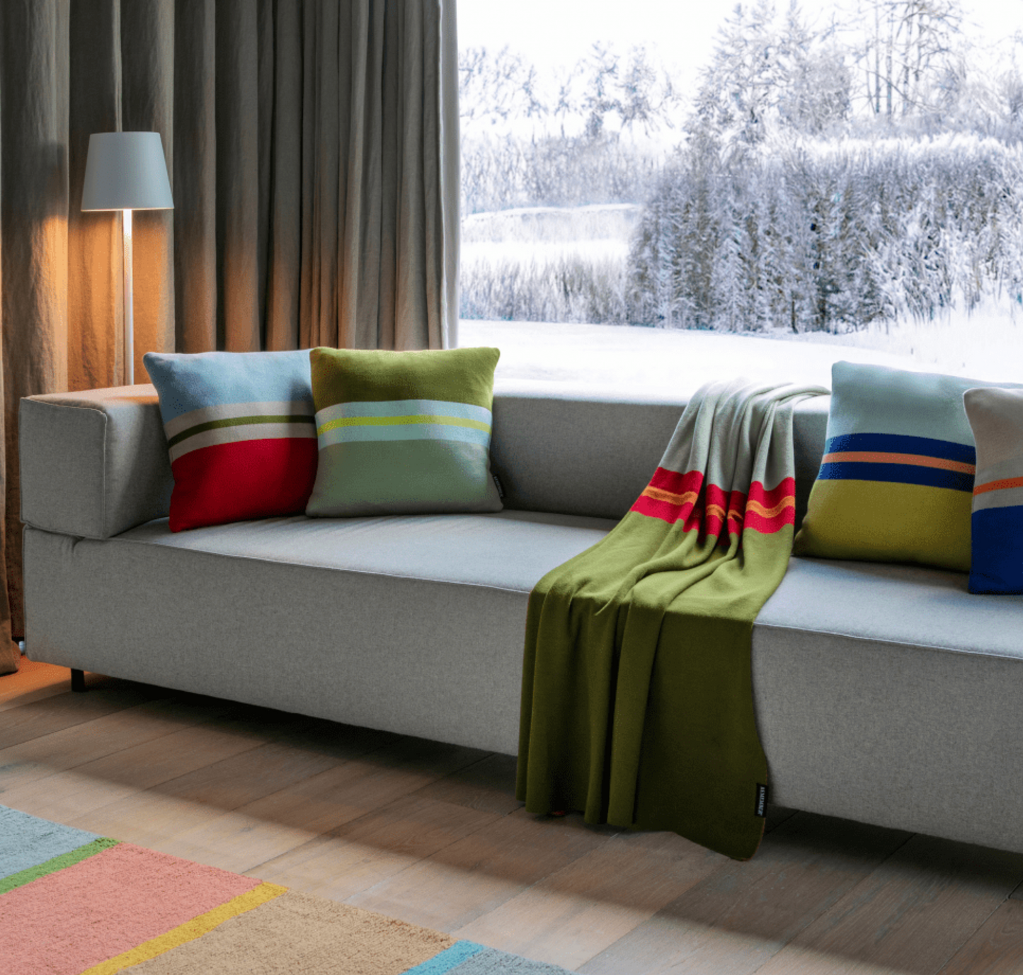 Cojin Algodon rayas rojo y azul