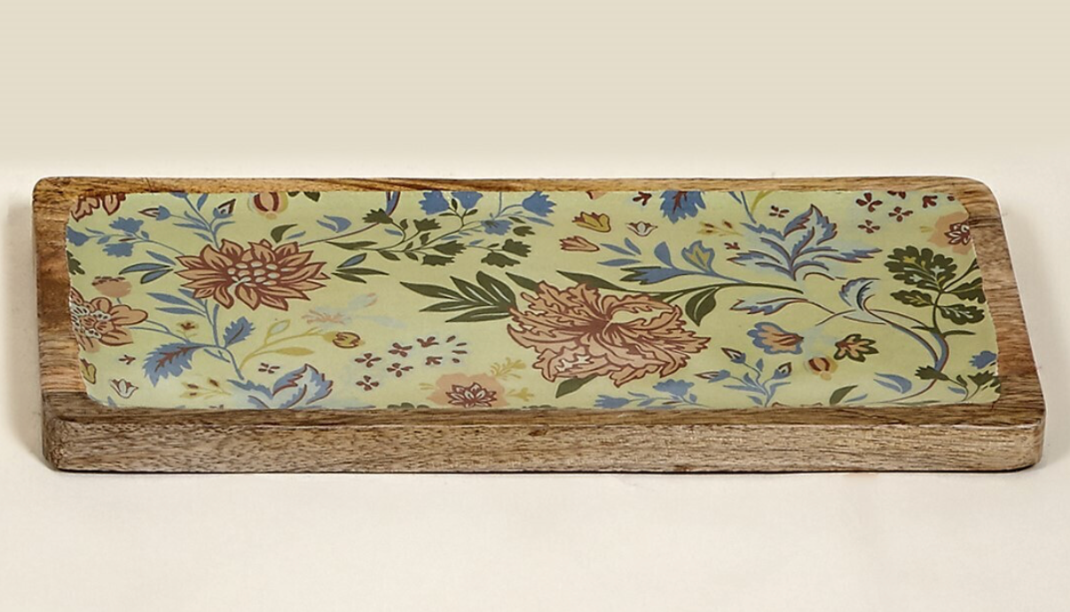 Tabla aperitivo flores verde claro 30x15 cm