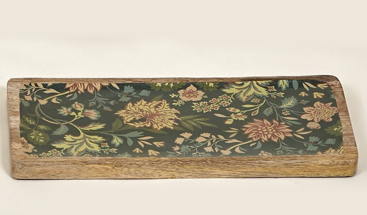 Tabla aperitivo flores verde oscuro 30x15 cm