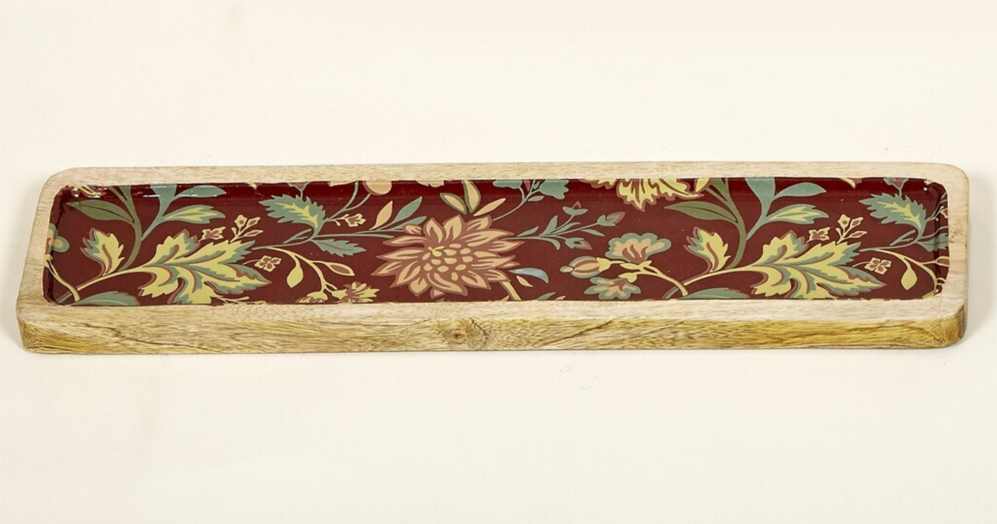 Tabla aperitivo flores burdeos oscuro 40x10 cm