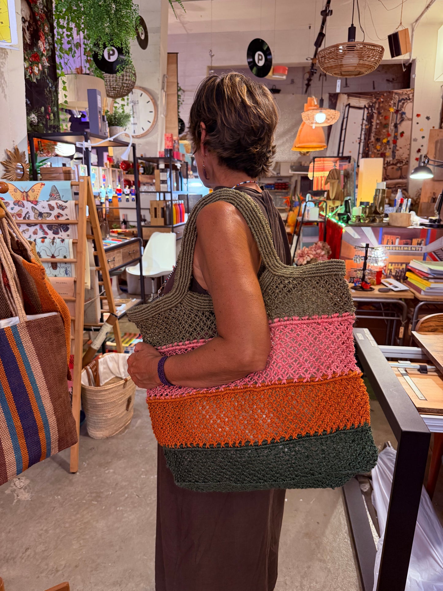 Bolso macramé rayas naranjas