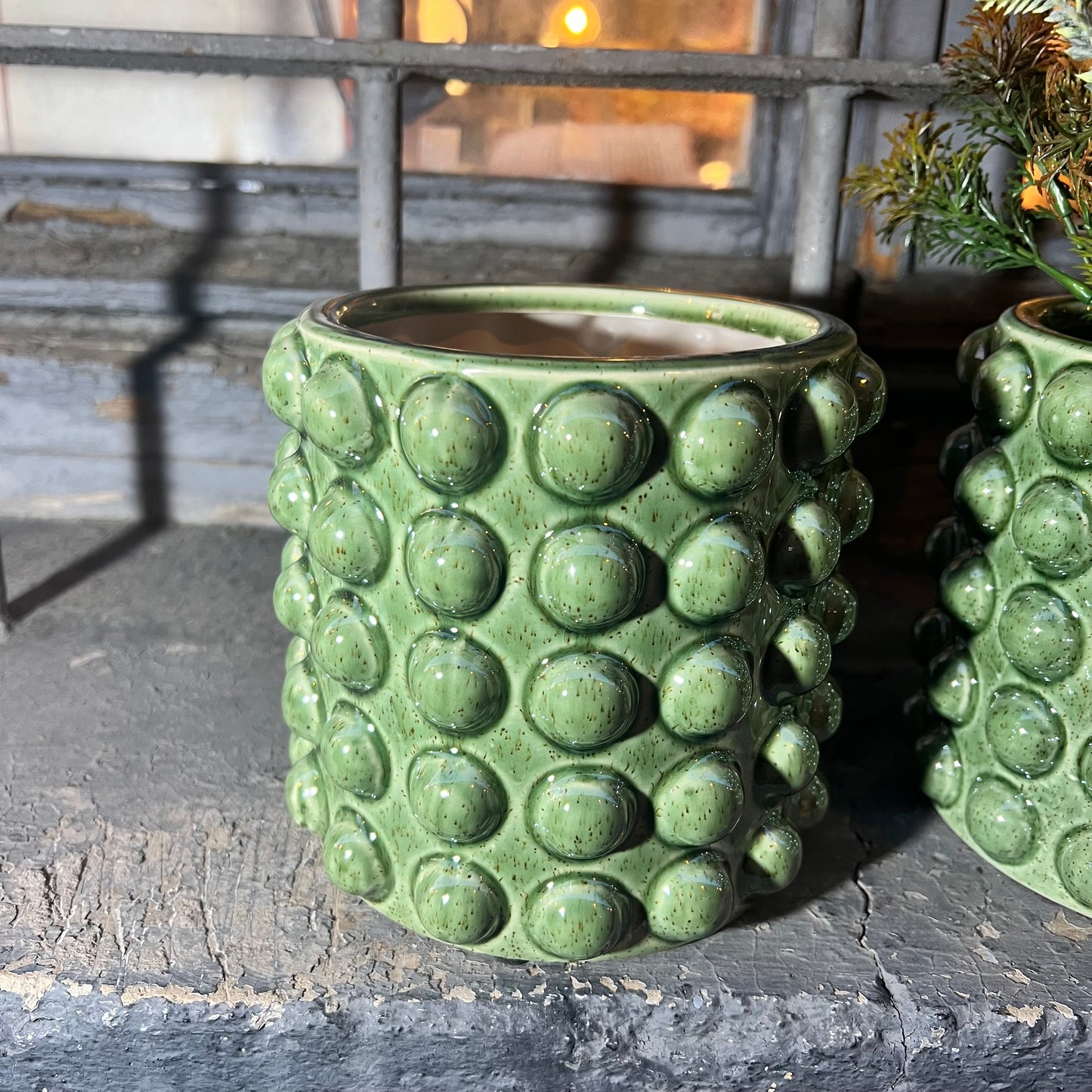 Jarron verde bolas