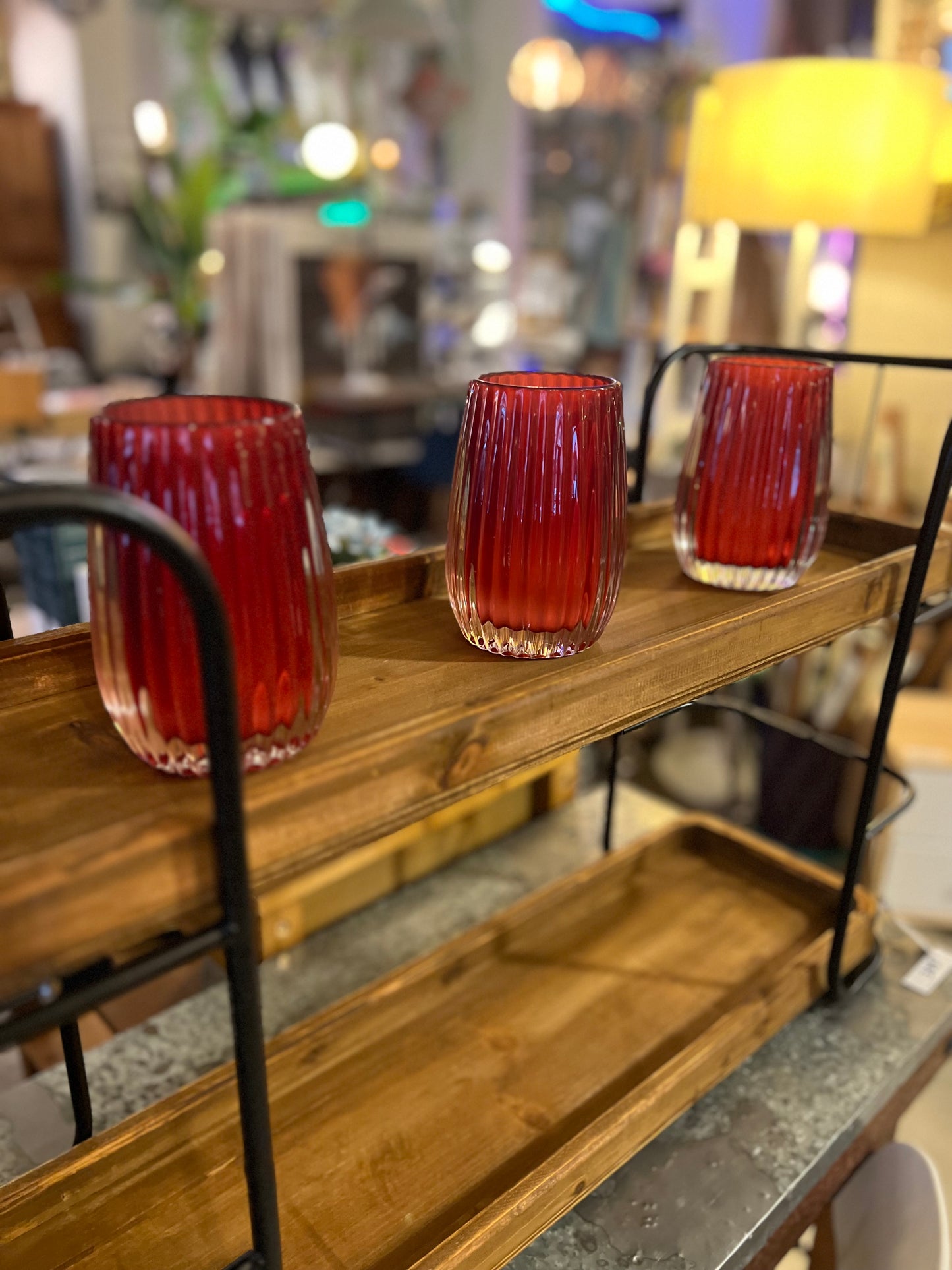 Jarron/Porta velas estriado granate