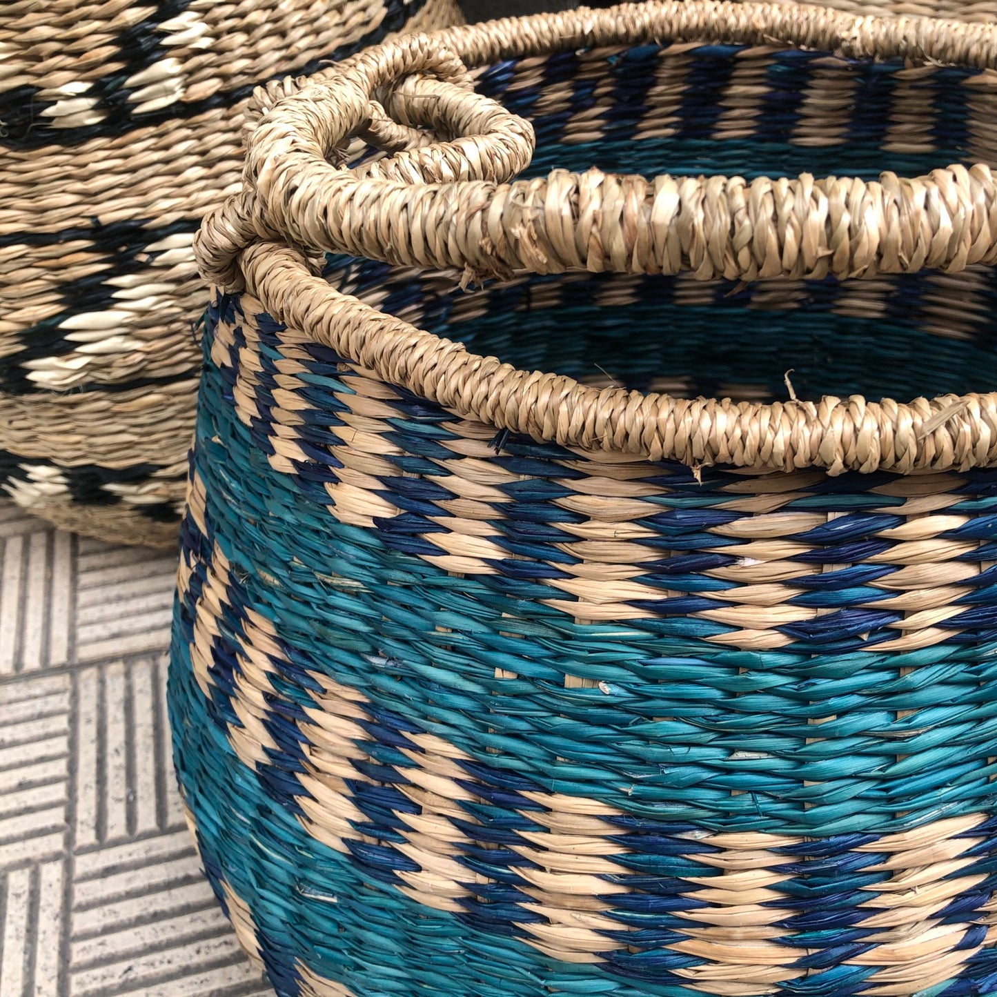 Cesta fibra natural Azul
