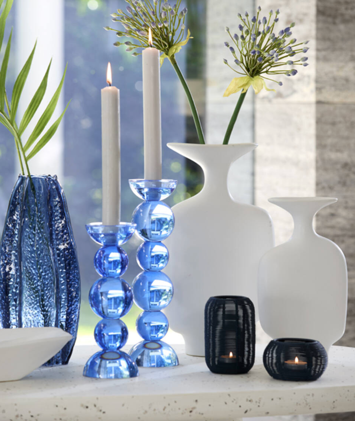 Porta Velas metálico azul
