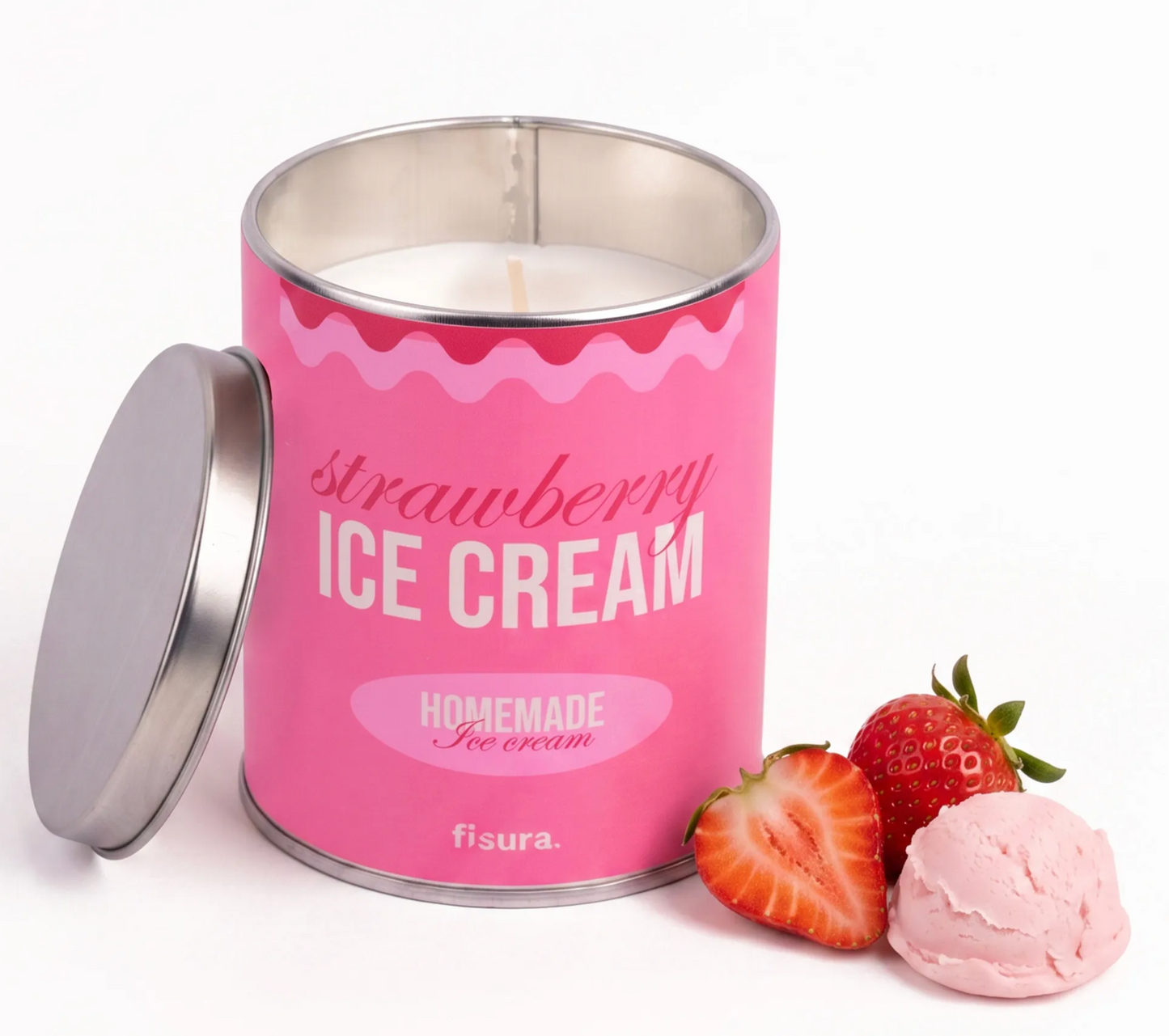 Vela metal olor Helado fresa y nata
