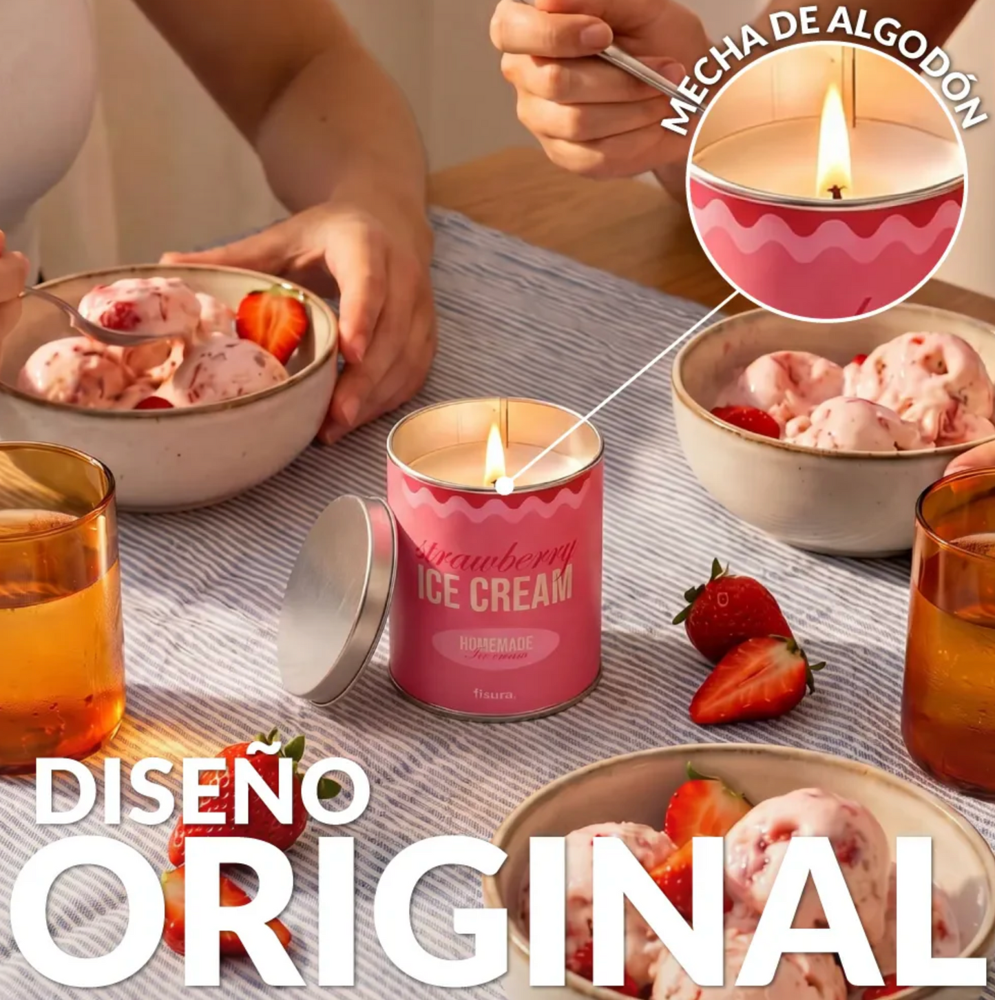 Vela metal olor Helado fresa y nata