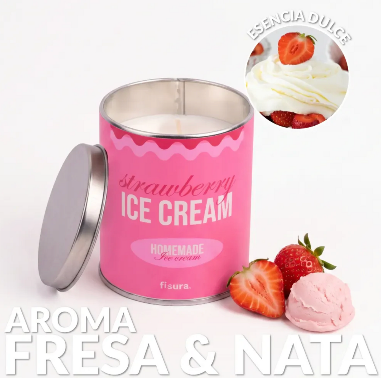 Vela metal olor Helado fresa y nata