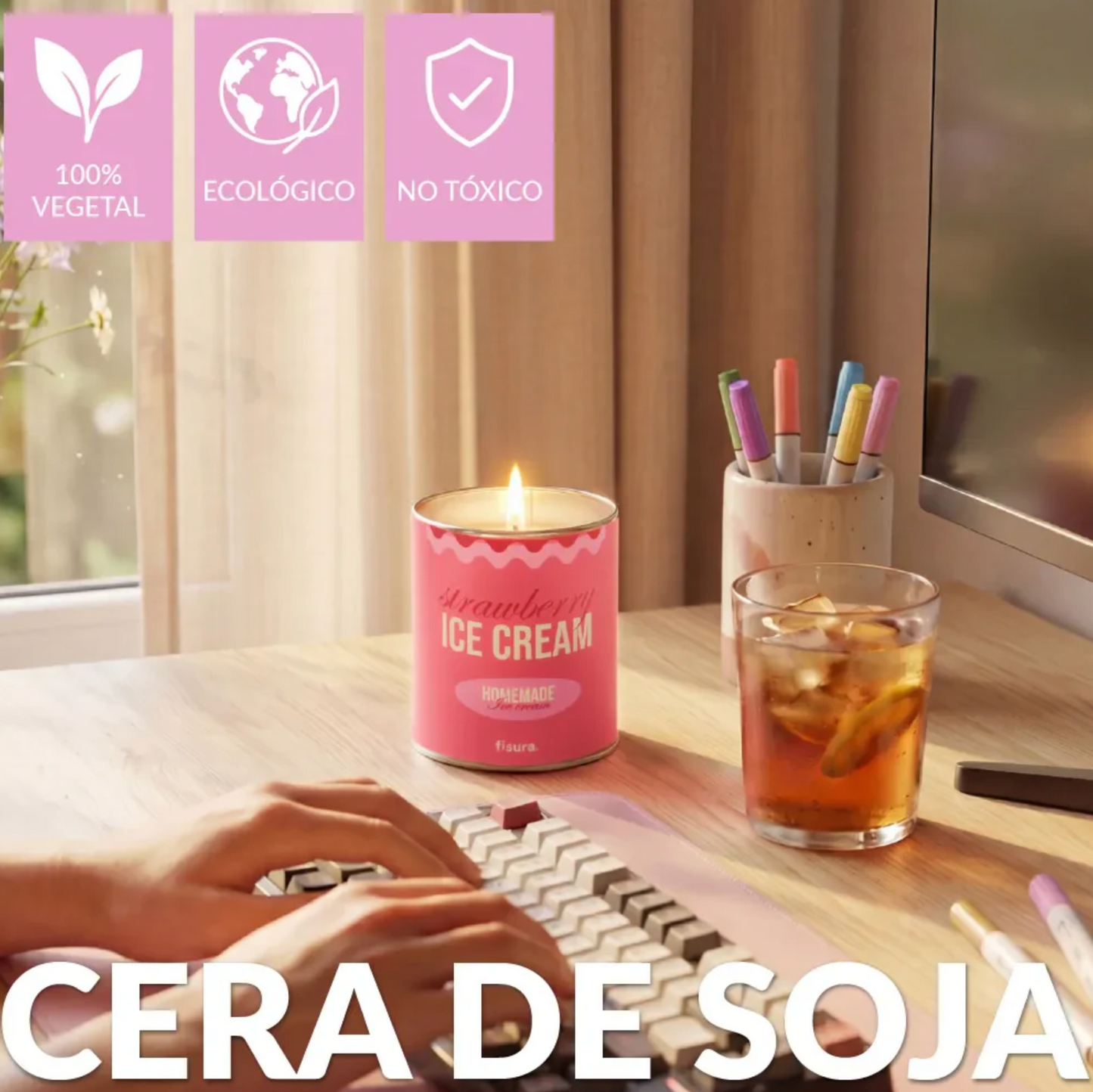 Vela metal olor Helado fresa y nata
