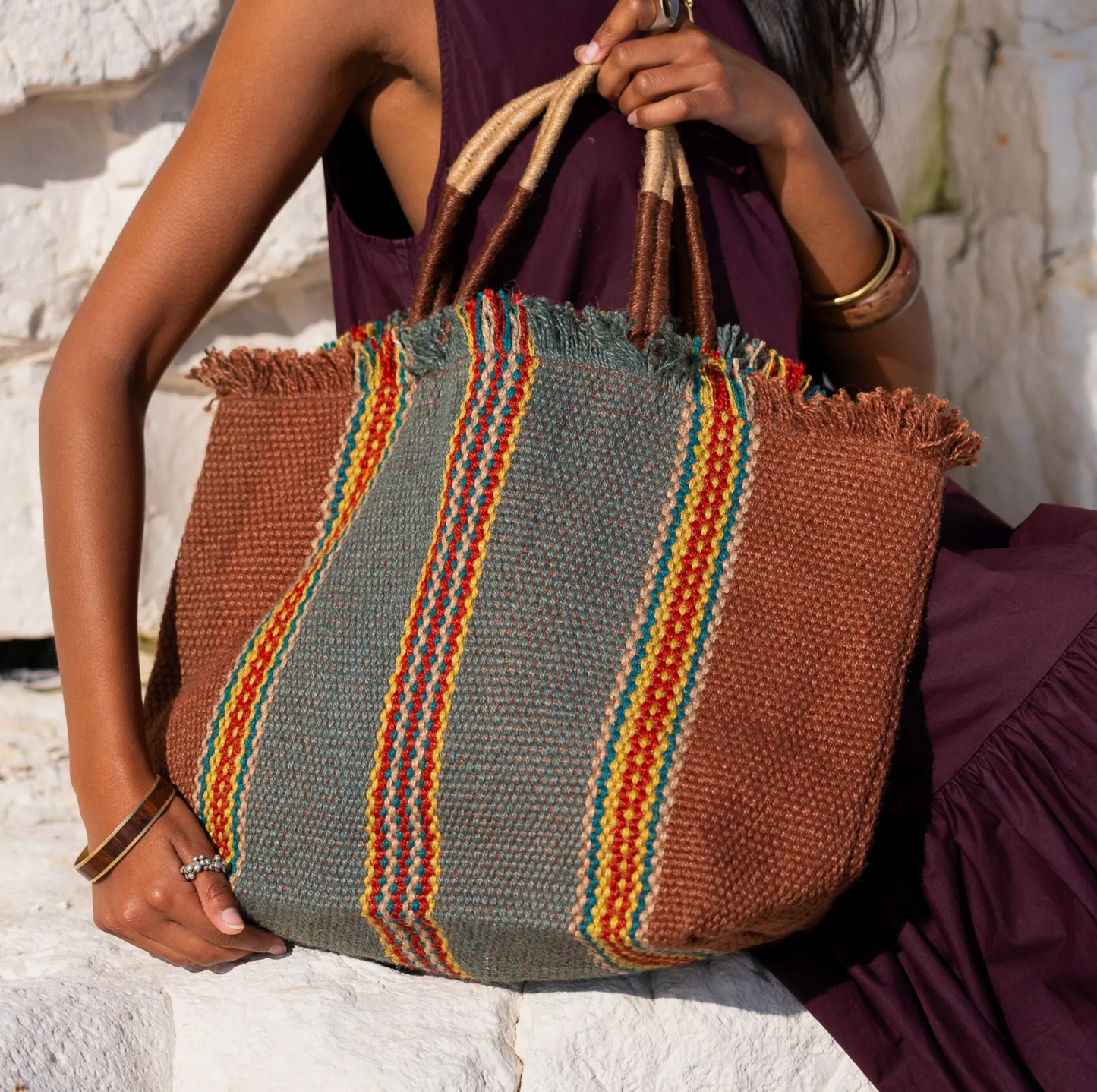 Bolso Yute en granate y gris