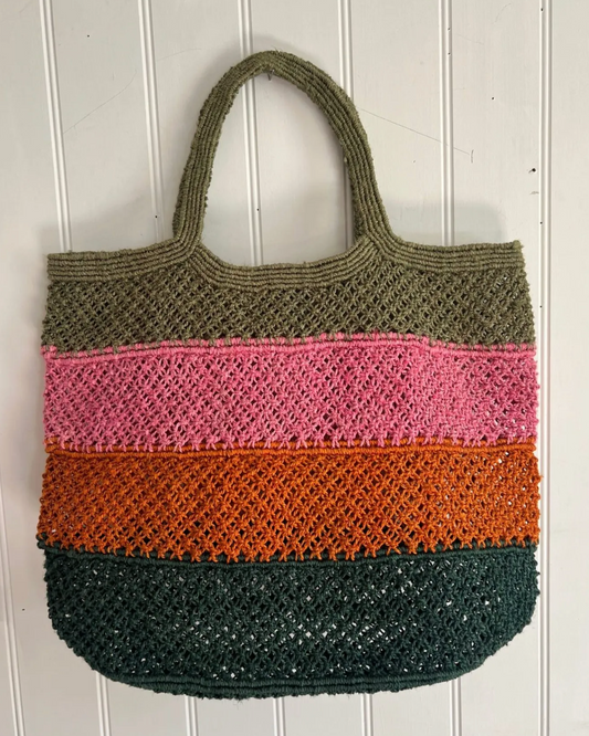 Bolso macramé rayas naranjas