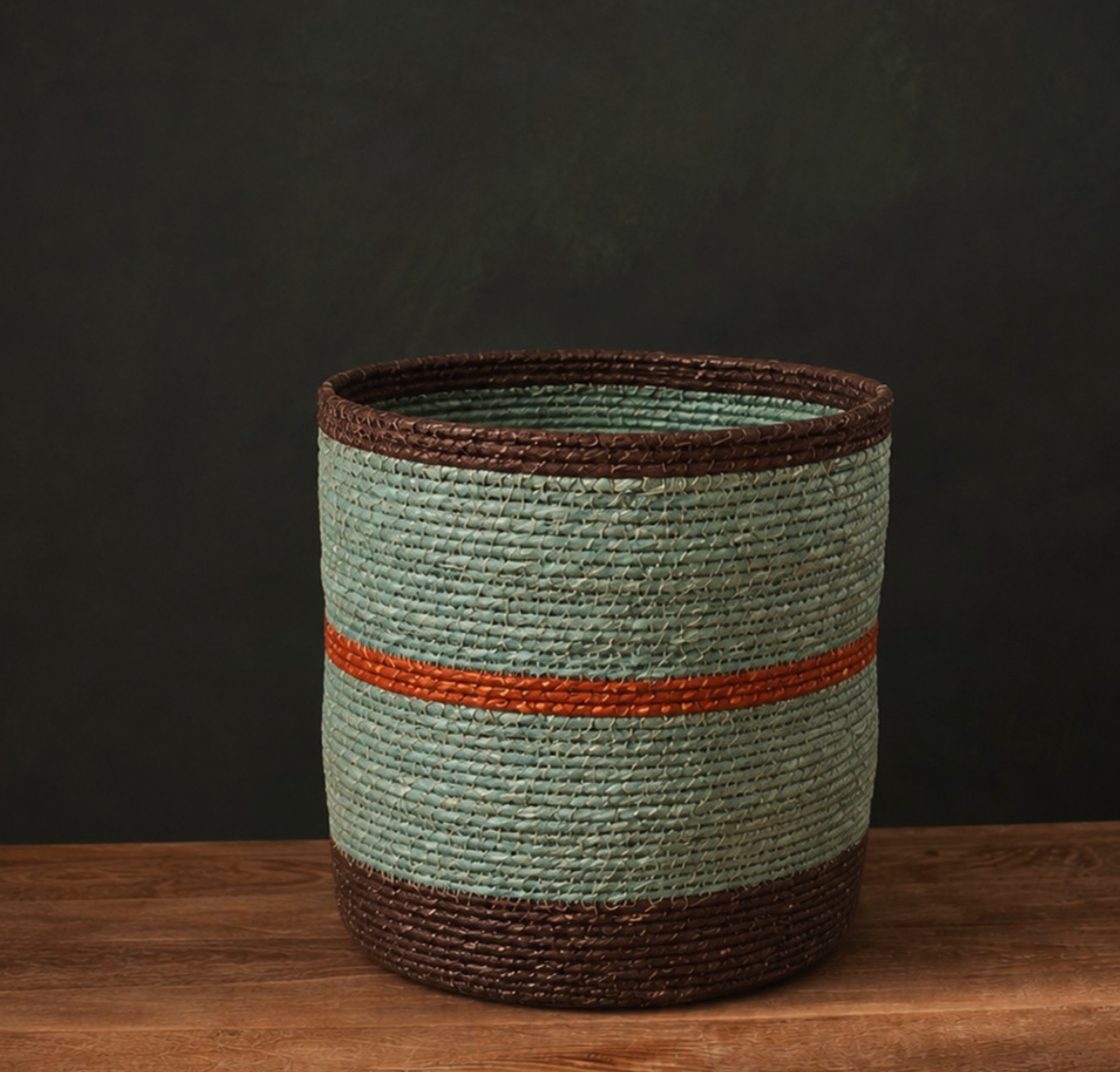 Cesto fibra en Terracota/Verde grande