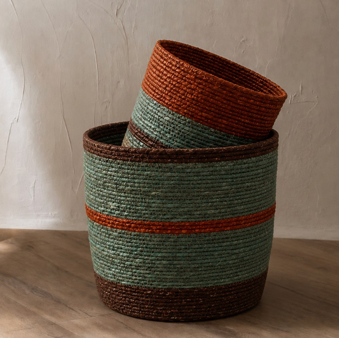Cesto fibra en Terracota/Verde grande