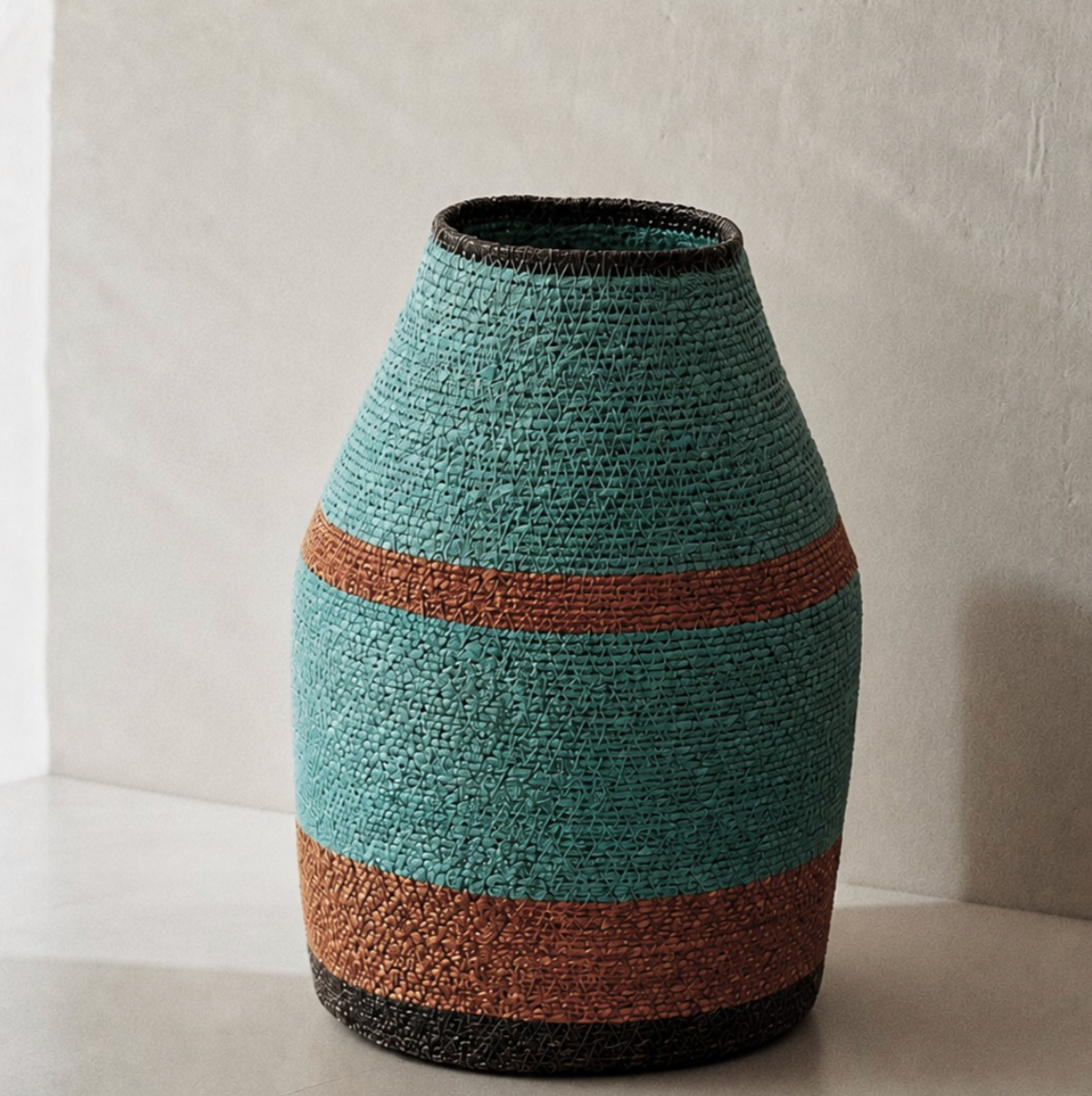 Jarron cesto en fibra natural terracota/verde