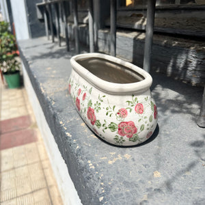 Macetero alargado flores craquelado