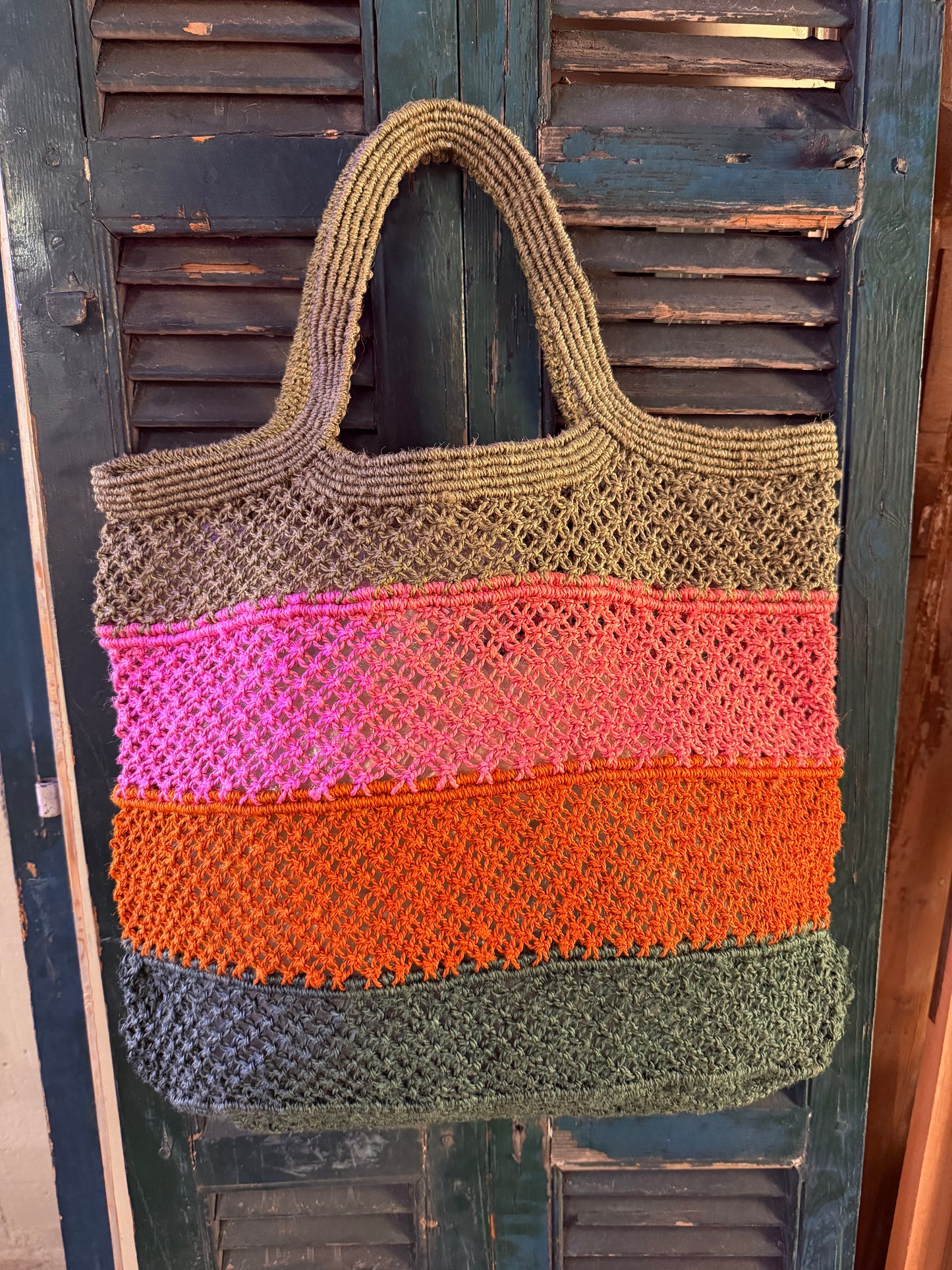 Bolso macramé rayas naranjas