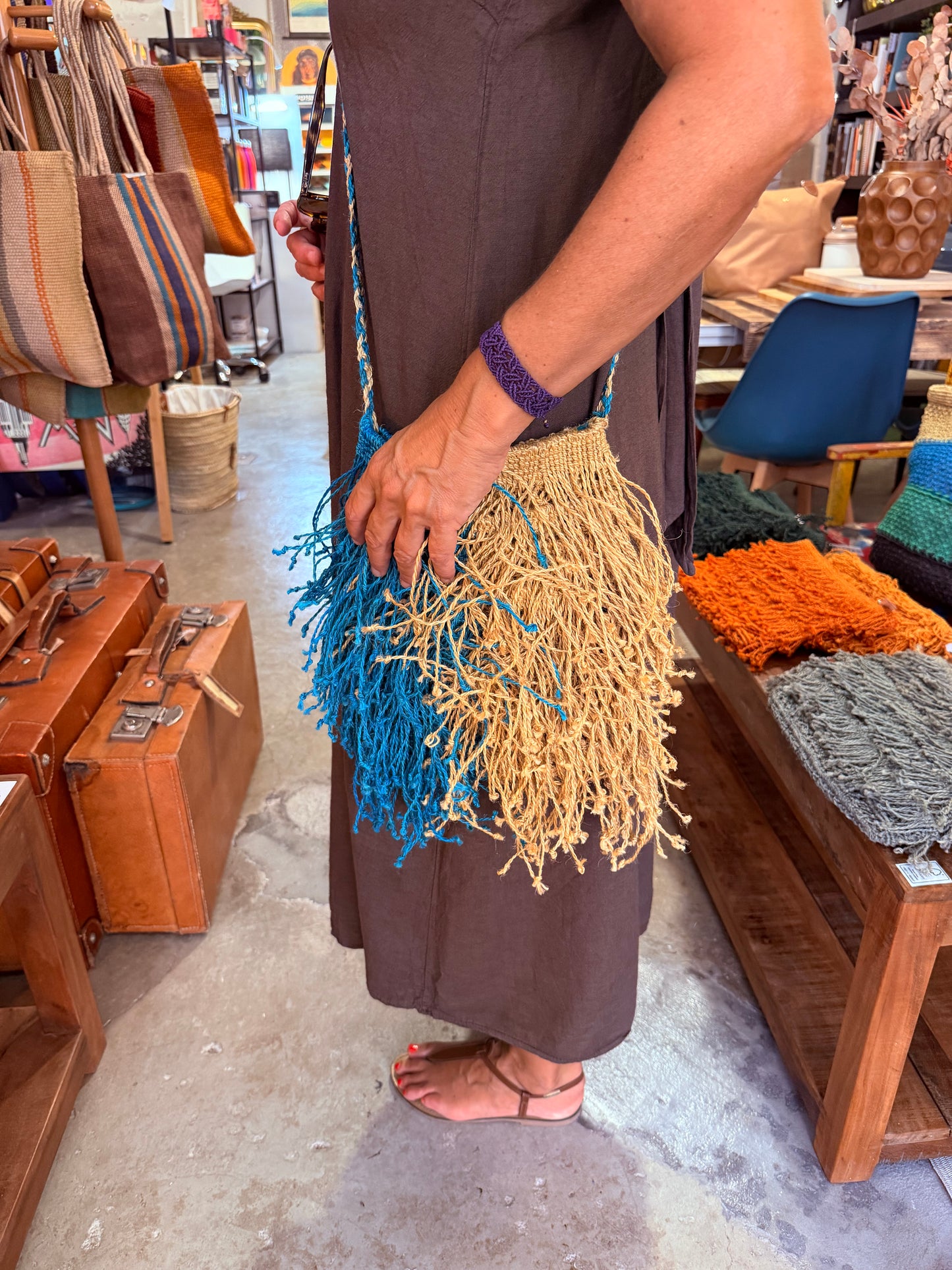 Bolso flecos azul/natural