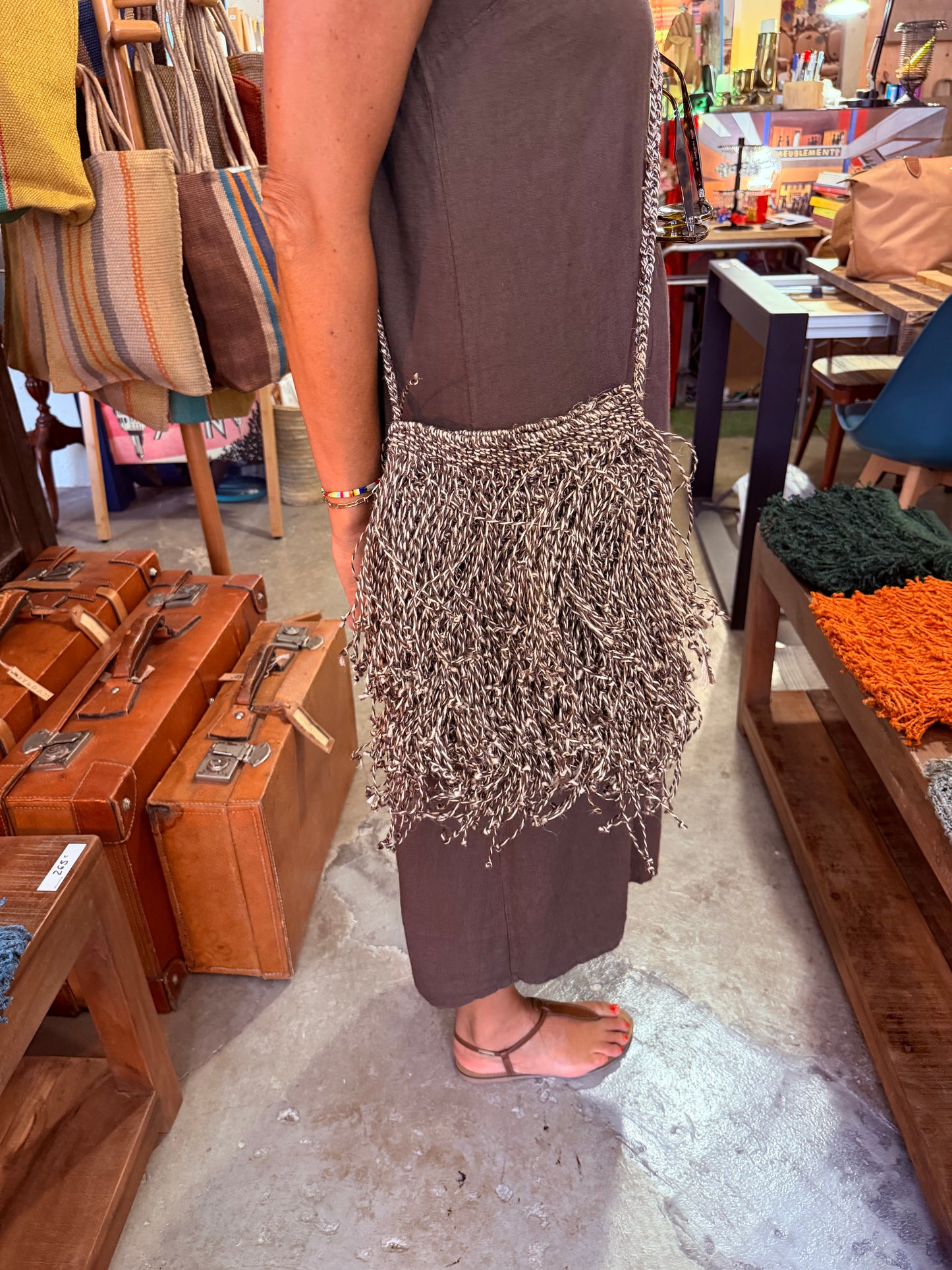 Bolso flecos marron/natural