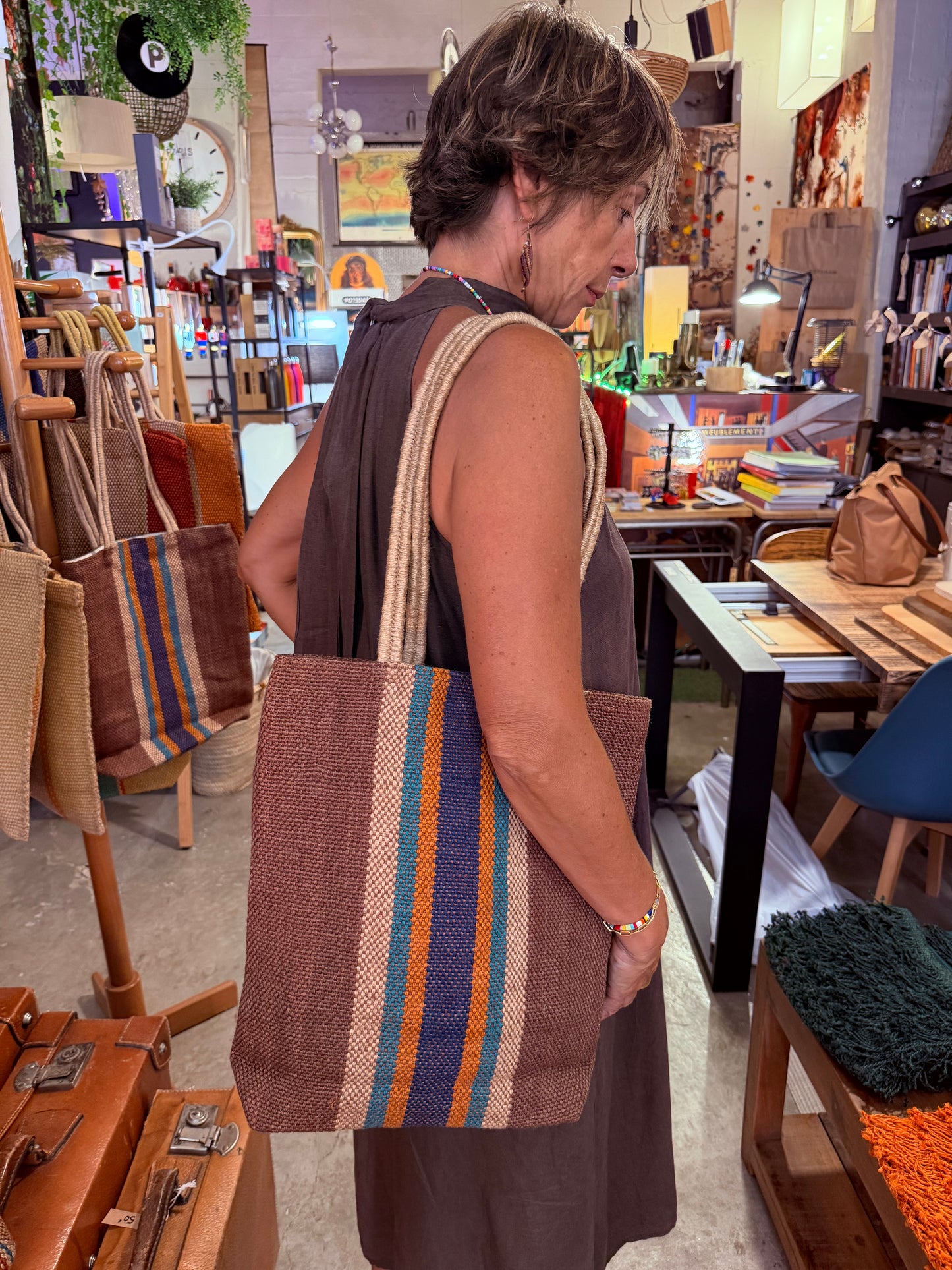 Bolso vertical marron/naranja