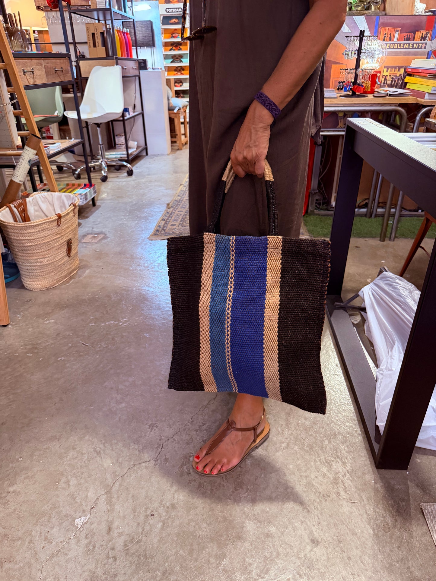Bolso vertical marron/azul