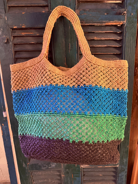 Bolso macramé rayas azules