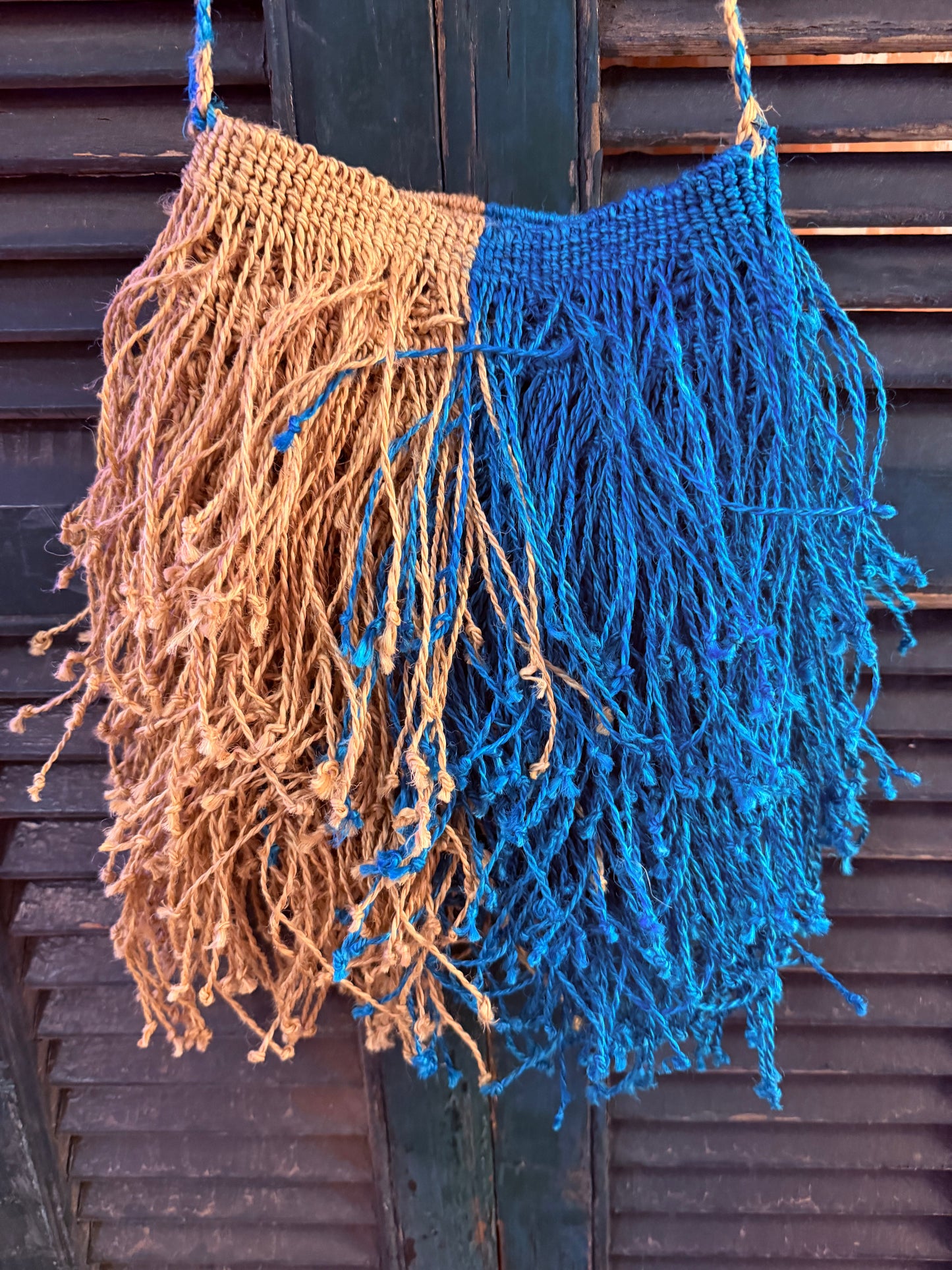 Bolso flecos azul/natural