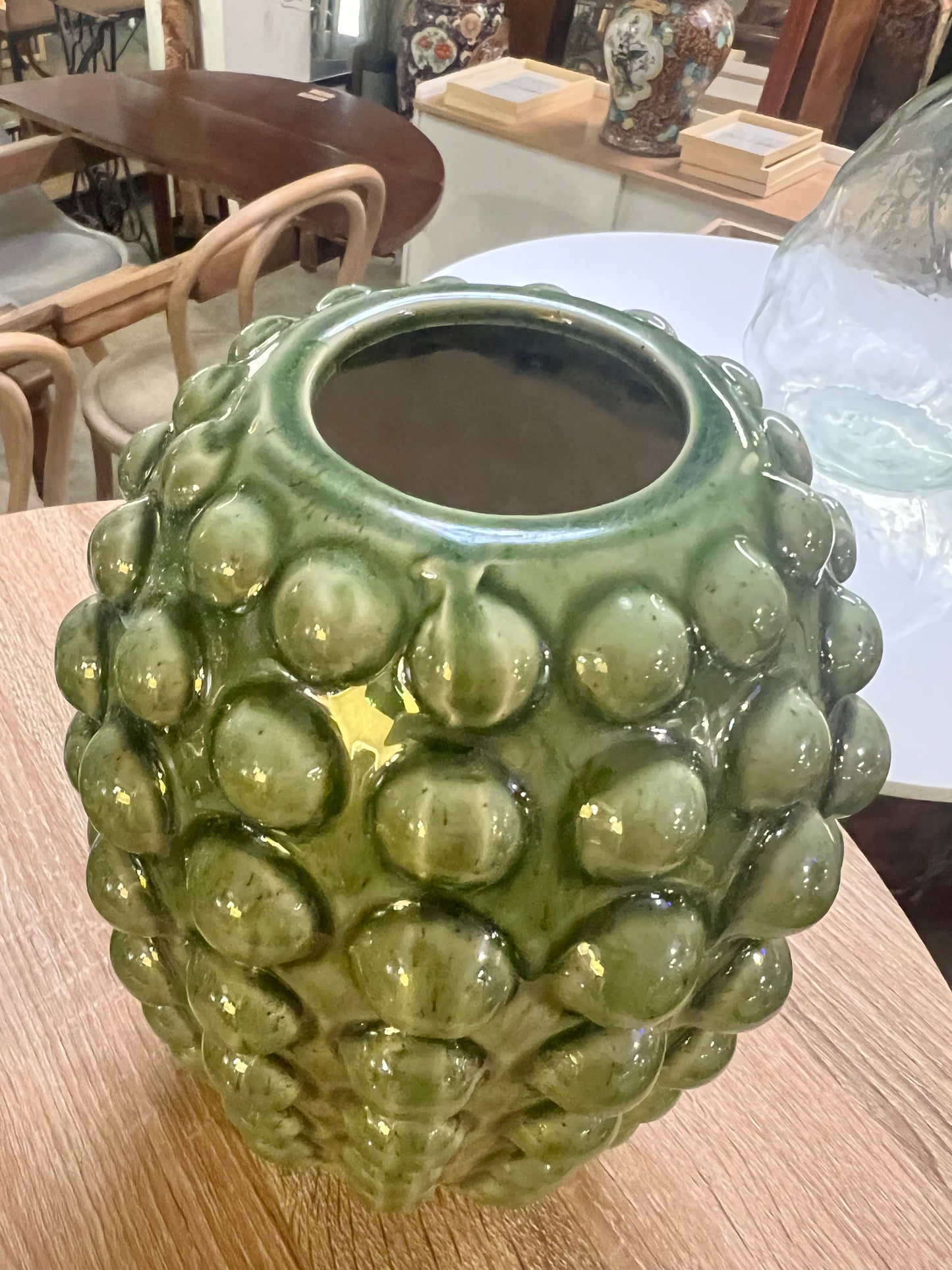 Jarron verde bolas alto