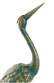 Garca metálica verde y dorada