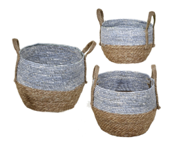 Cesta Panarea bicolor azul y natural Pequeña