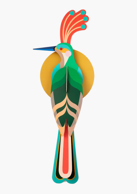 Figura Ave verde penacho rojo Carton Puzle