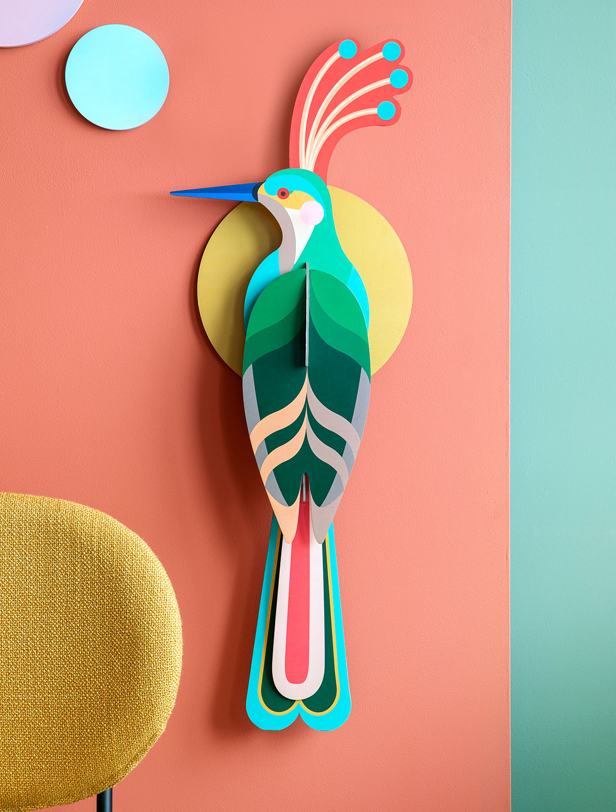 Figura Ave verde penacho rojo Carton Puzle