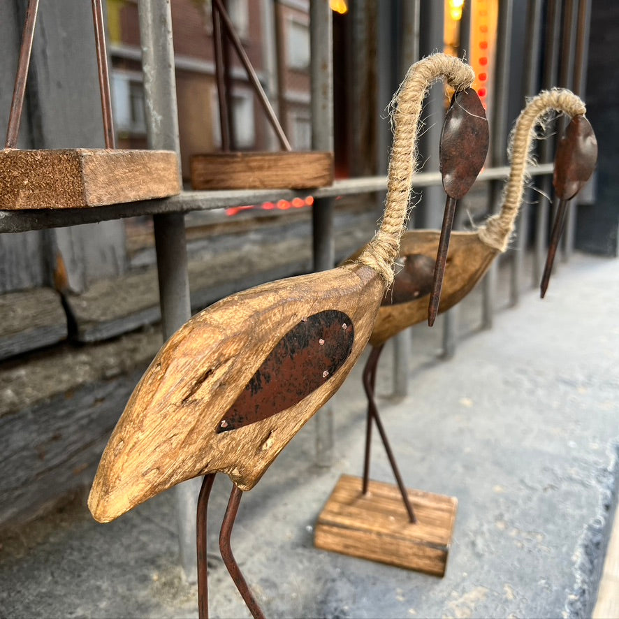 Figura Ave Zancuda madera y metal