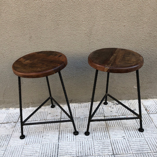 Taburete madera y hierro