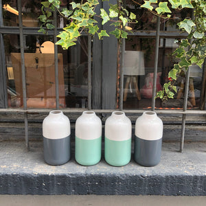 Jarron ceramica bicolor verde/blanco