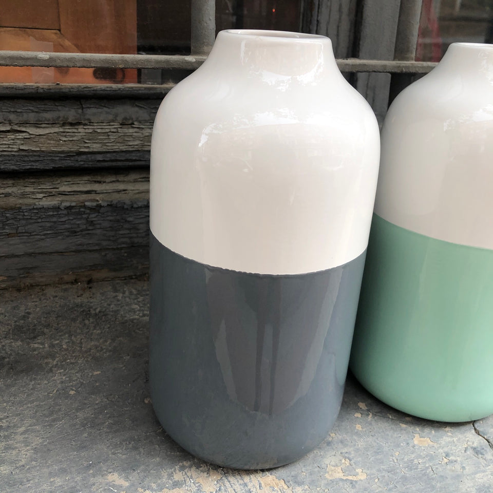Jarron ceramica bicolor gris/blanco