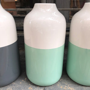 Jarron ceramica bicolor verde/blanco