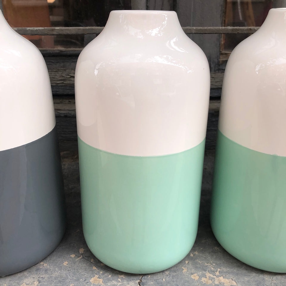 Jarron ceramica bicolor verde/blanco