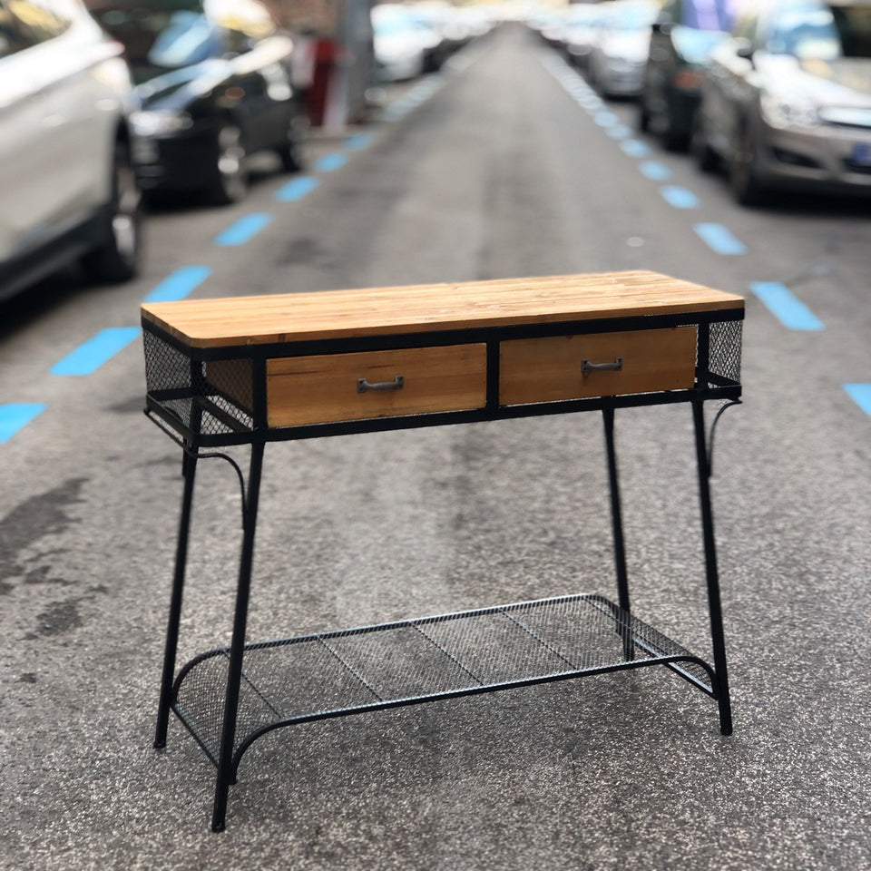 Consola natural madera y metal 2 cajones