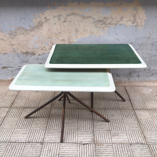 Set 2 mesas auxiliares madera lacada en verdes