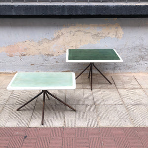Set 2 mesas auxiliares madera lacada en verdes
