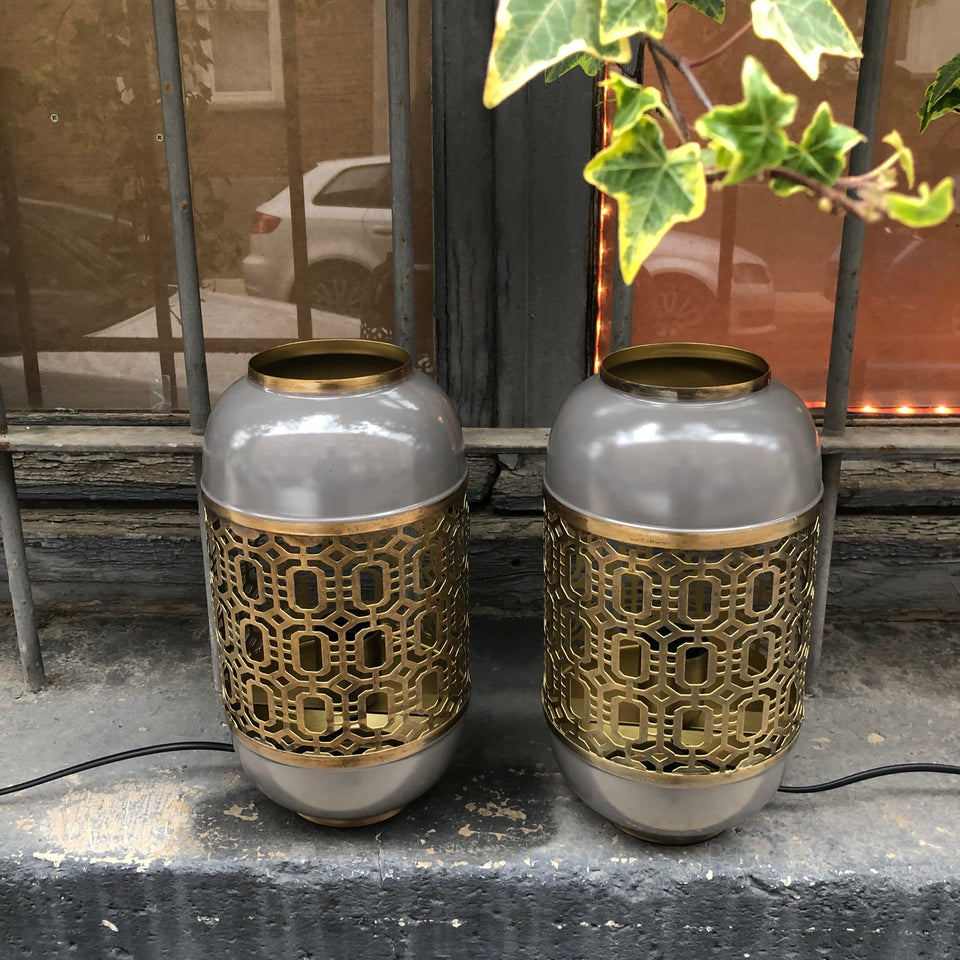 Lampara sobremesa metálica estilo oriental gris