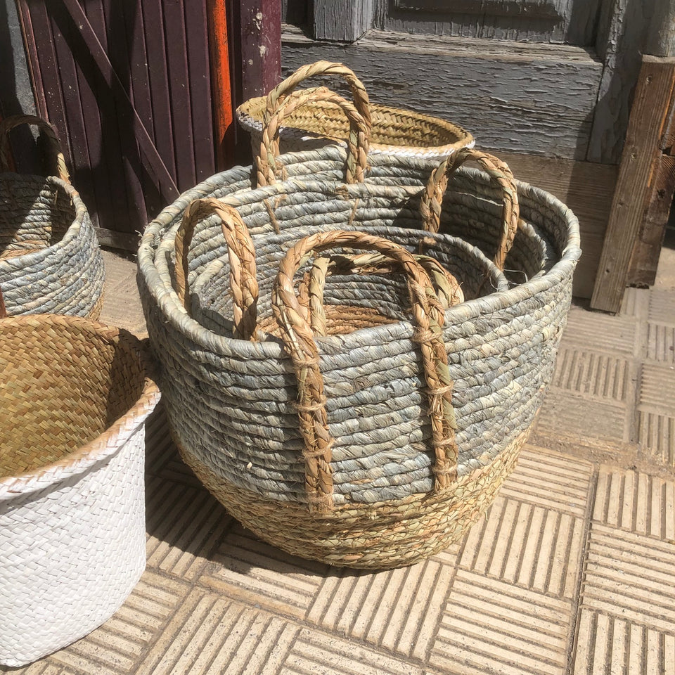Cesta Panarea bicolor azul y natural Pequeña