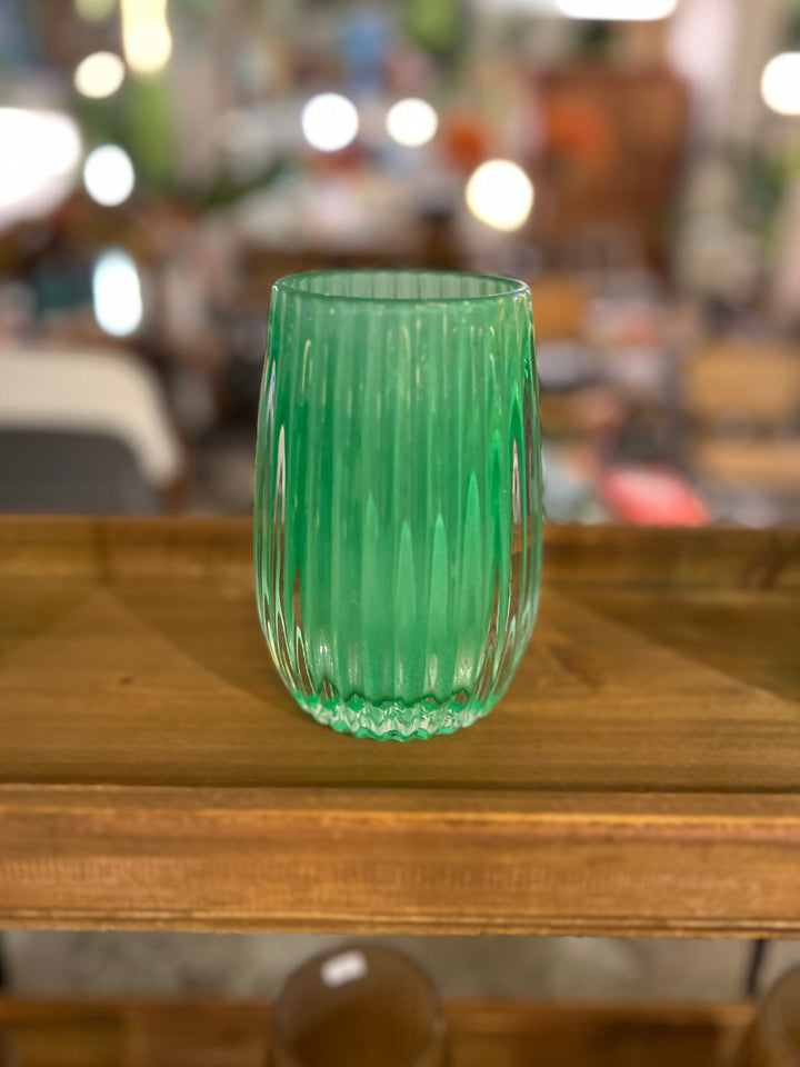 Jarron/Porta velas estriado verde