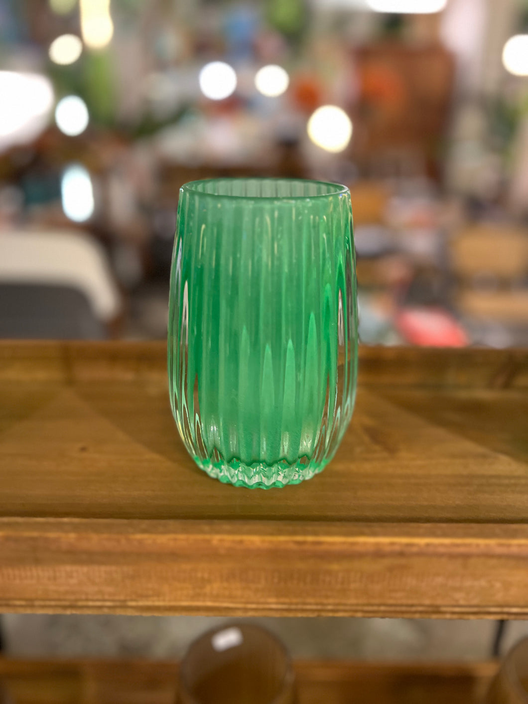 Jarron/Porta velas estriado verde