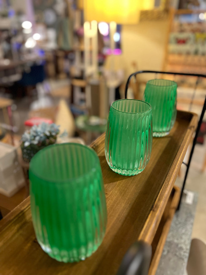 Jarron/Porta velas estriado verde