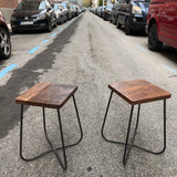 Taburete madera patas forja