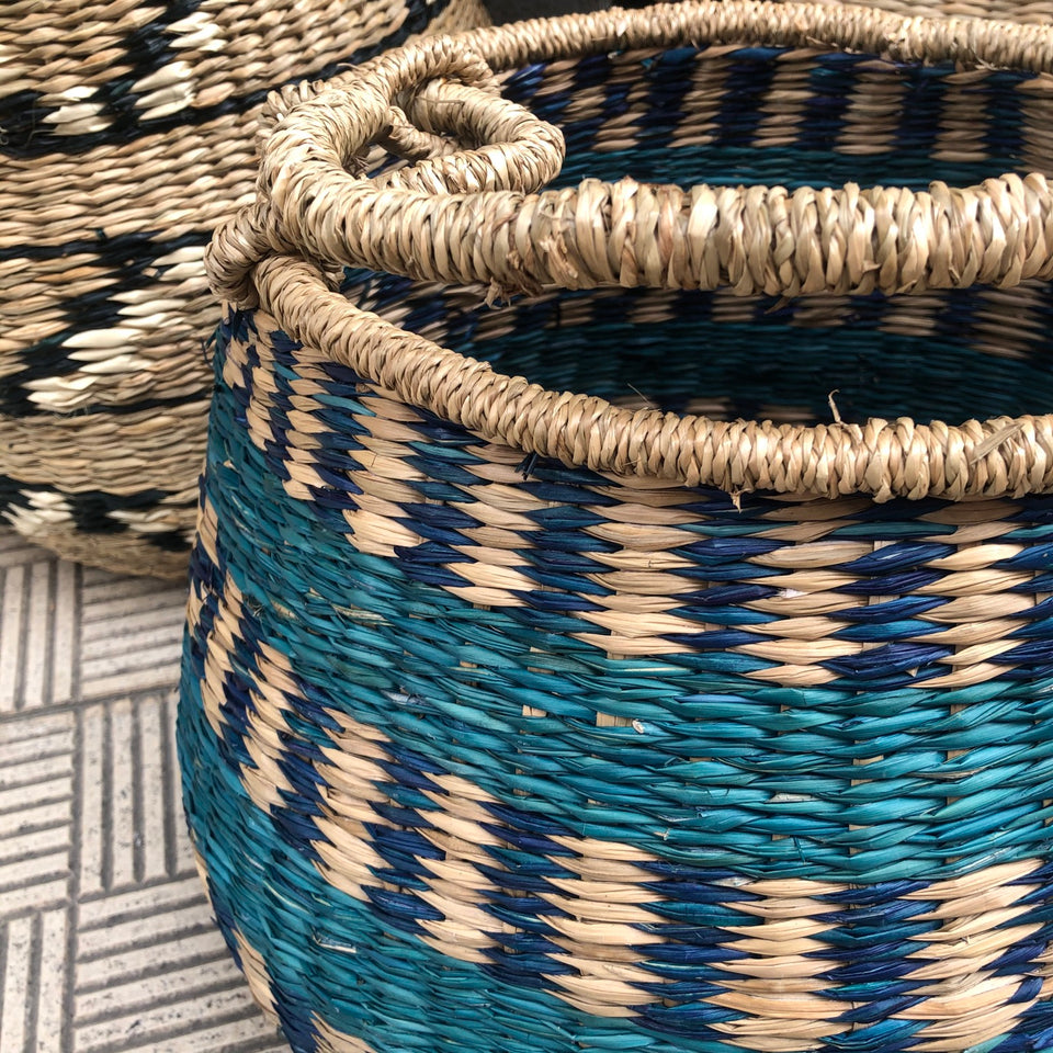 Cesta fibra natural Azul